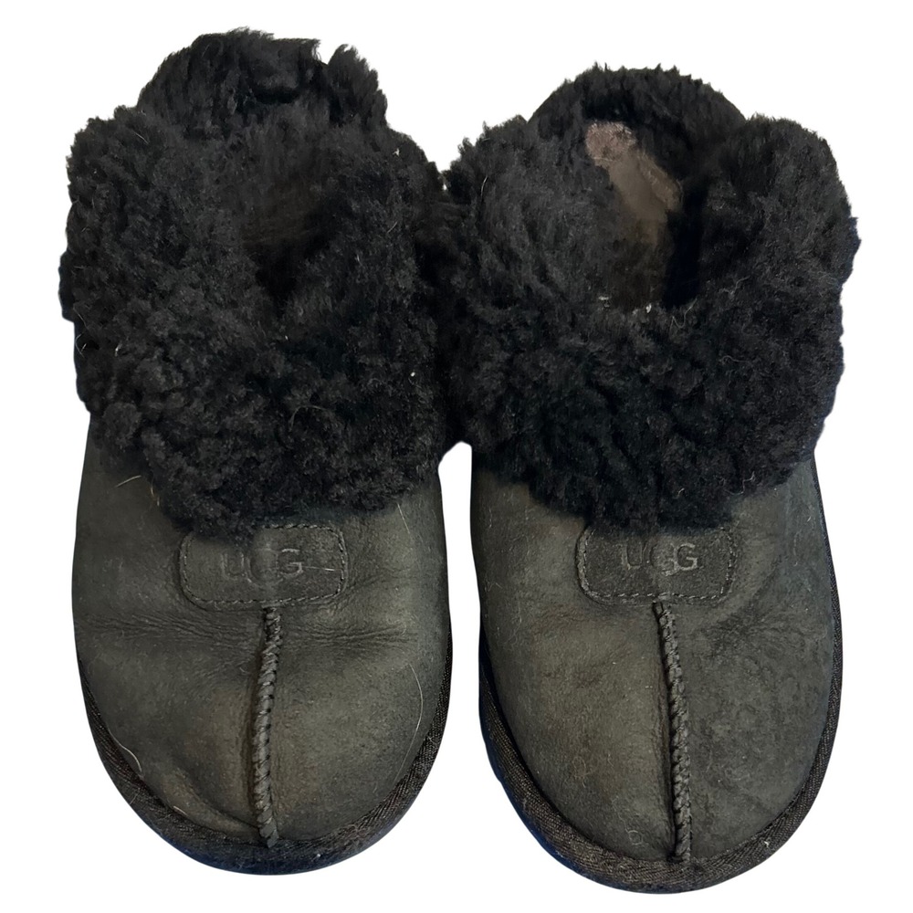 UGG Coquette Black Suede Sheepskin Slippers Womens 8 G0J07R8D